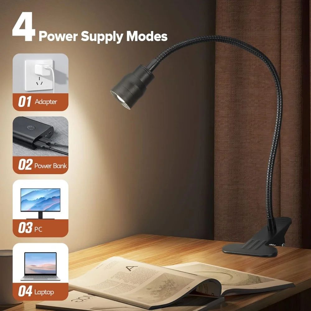 USB Clip On LED Reading Light Flexible Gooseneck Lamp