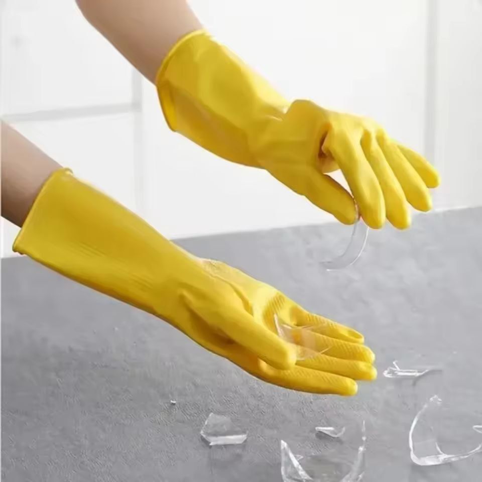 Durable Waterproof Latex Household Gloves - Heavy-Duty Dishwashing & Home Cleaning Gloves