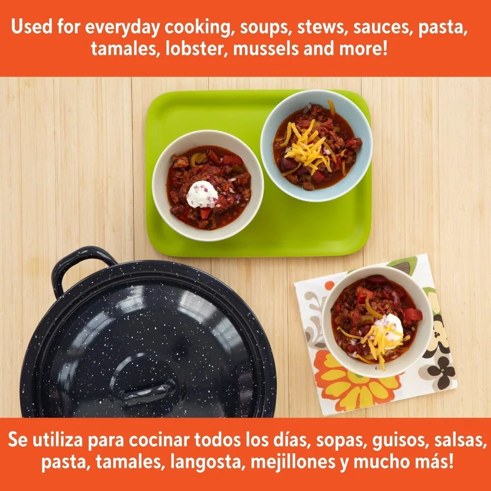 Classic Enamel Stock Pot with Double Handles – Oven Safe Durable Steel Soup Pot