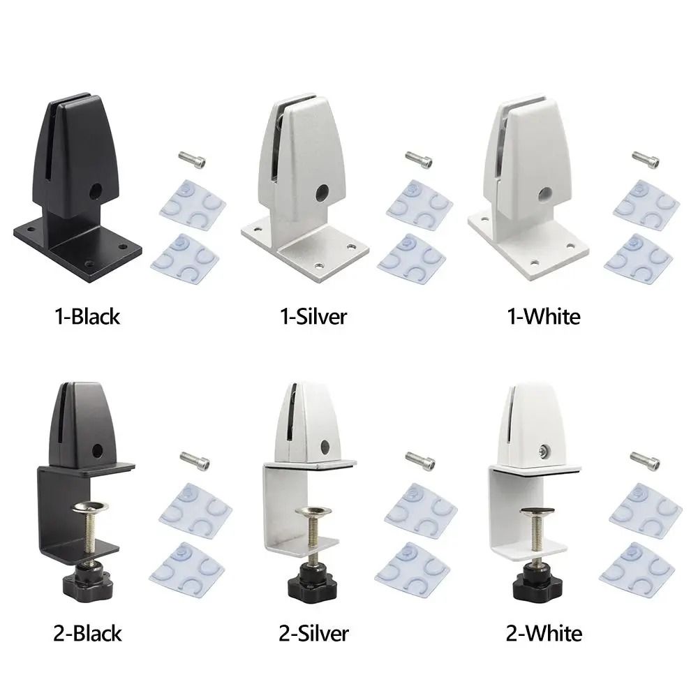 Adjustable Aluminum Desk Partition Clamp Glass Divider Clip (Black White Silver)