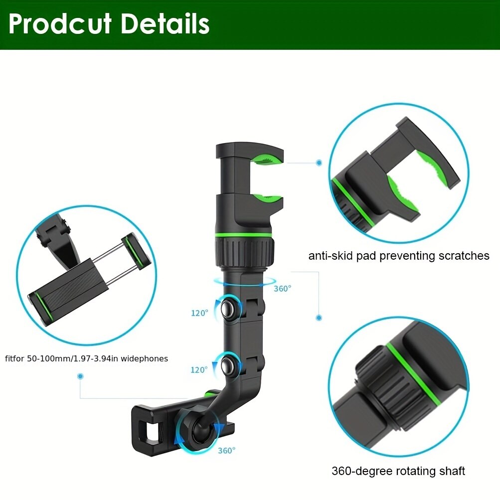 Rotatable Rearview Mirror Phone Holder for Safer Driving