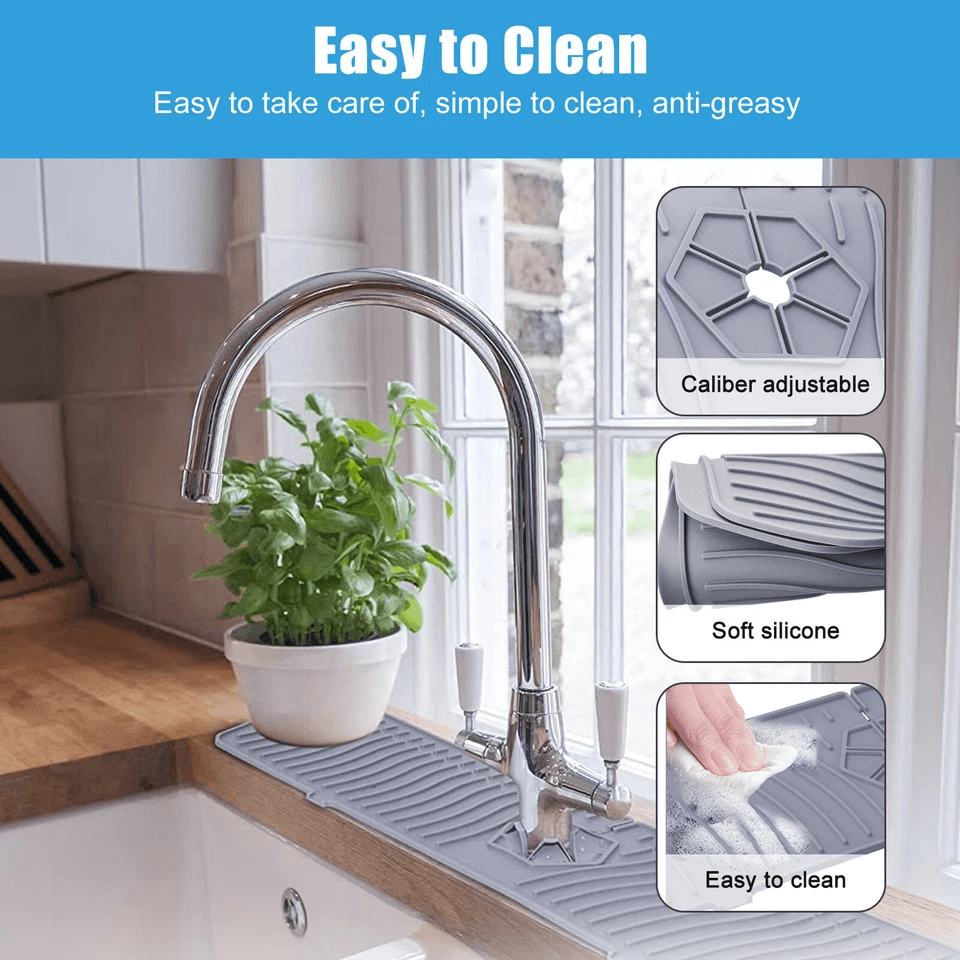 Kitchen Faucet Sink Splash Guard, Silicone Water Catcher Tray & Drip Mat