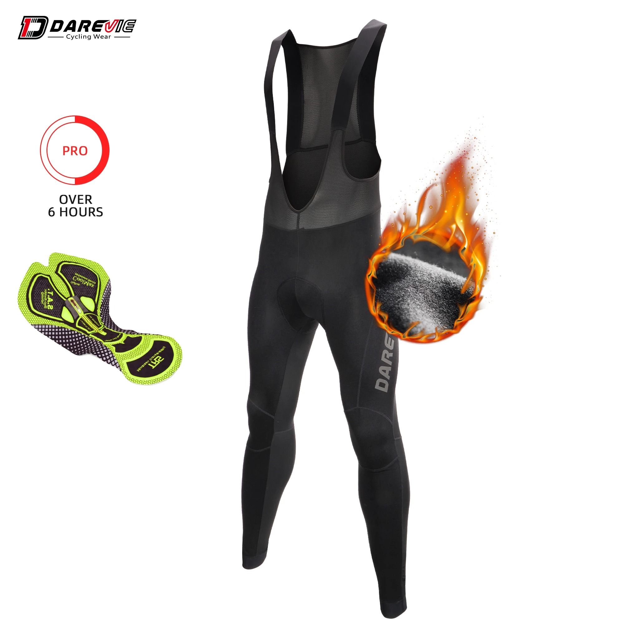 Darevie Winter Cycling Bib Tights Waterproof Thermal Fleece Padded Bike Pants