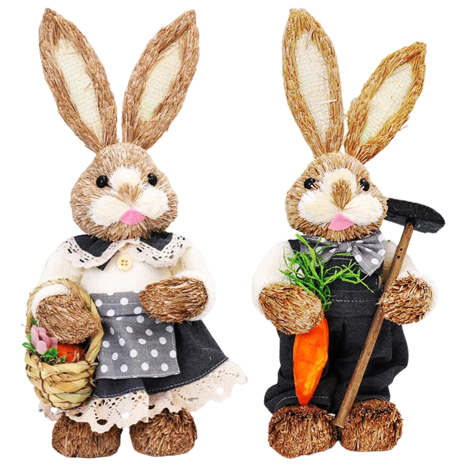 Easter Straw Rabbit Duo – High-Definition Artisanal Botanical Sculptures