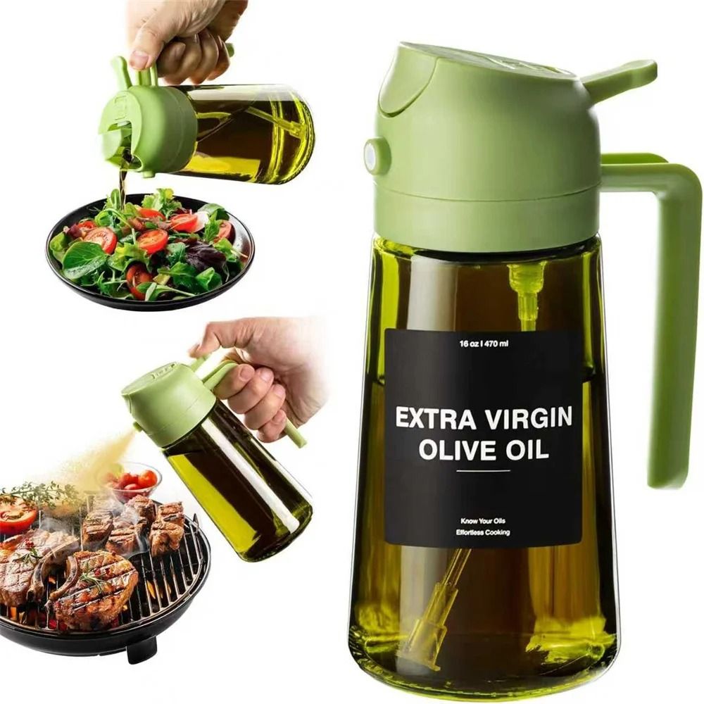 470ml Professional 2-in-1 Oil Sprayer & Dispenser – Thick Glass Olive Oil Bottle with Stickers