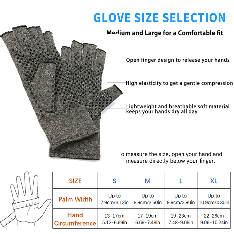 Compression Gloves Grey Half Finger Design, Relieve Arthritis Pain Instantly with Anti-Slip Pressure Gloves