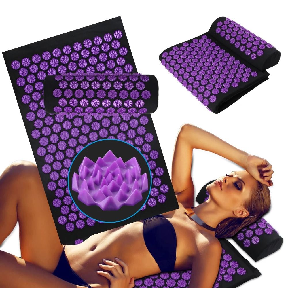Acupressure Yoga Mat and Pillow Set with Spikes Massage Cushion for Back Neck and Foot Pain Relief