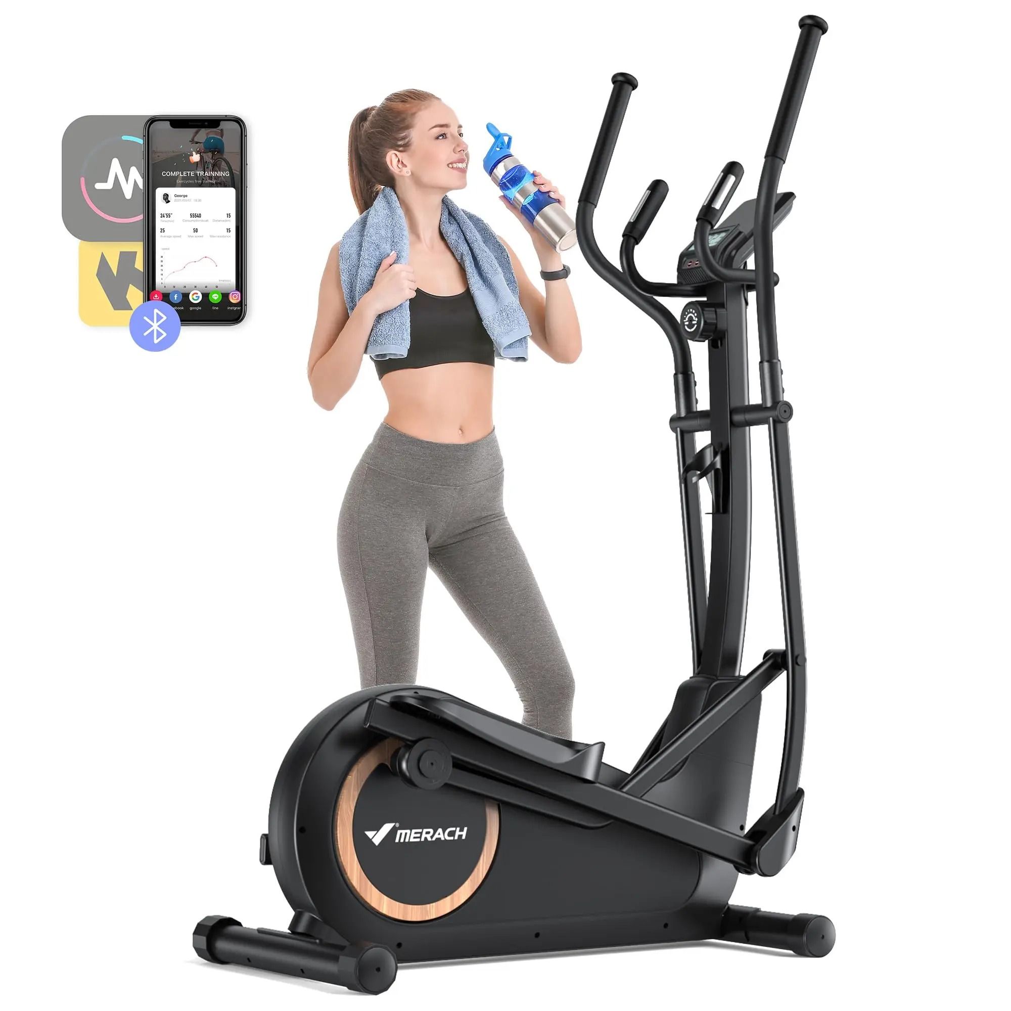 Smooth Quiet Elliptical Trainer with Adjustable Resistance and Long Stride