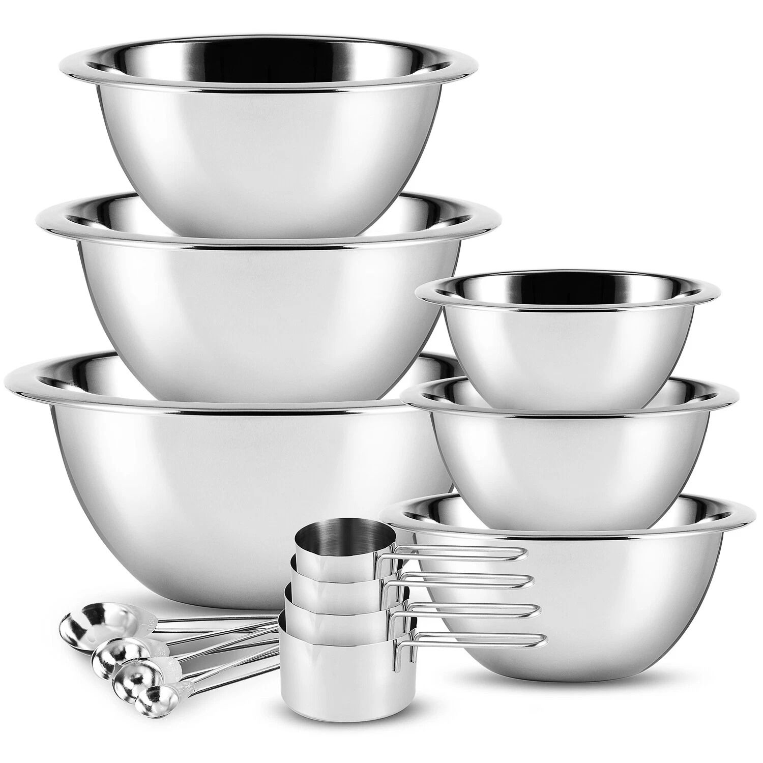 Stainless Steel Mixing Bowls Set with Measuring Cups and Spoons Nesting Kitchen Prep Bowl Set