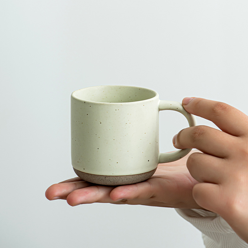 Modern Design White Small Frosted Ceramic Tumblers, Unglazed Base Speckled Coffee Mug With Handle