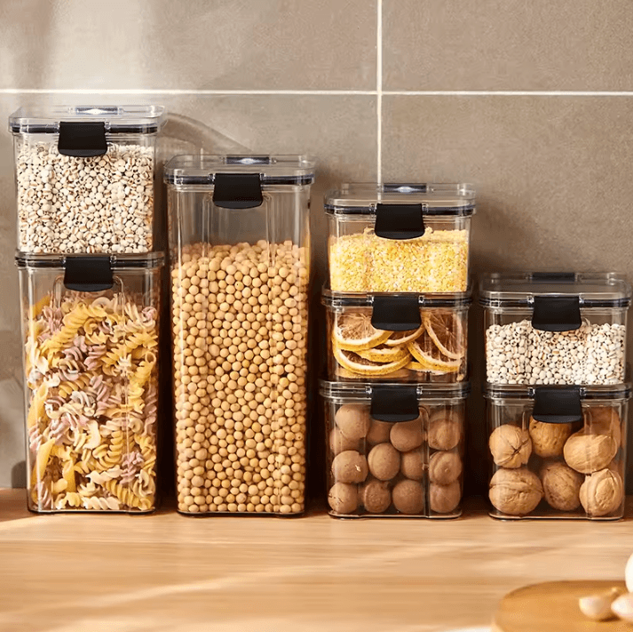 Sealed Kitchen Storage Jars Large Grain and Seasoning Storage Organizer Moisture-Proof Plastic Storage Box Set