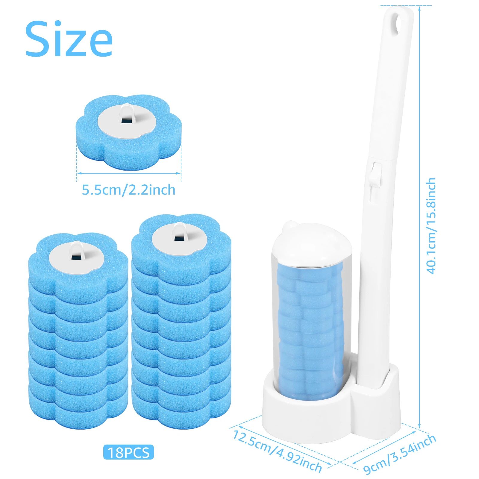 Disposable Toilet Brush Toilet Cleaning Wand Kit with 18/36 Toilet Brush Replacement Heads and Long Handle