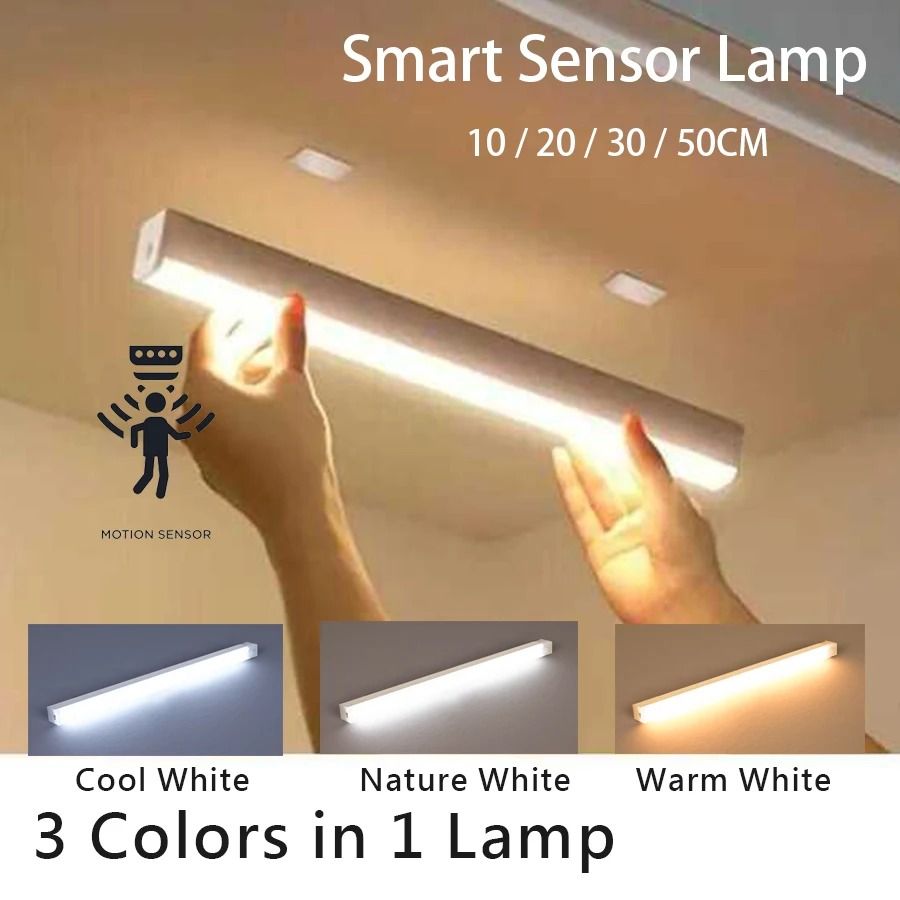Wireless USB Rechargeable Motion Sensor LED Bar Light Portable Cordless Cabinet Lamp
