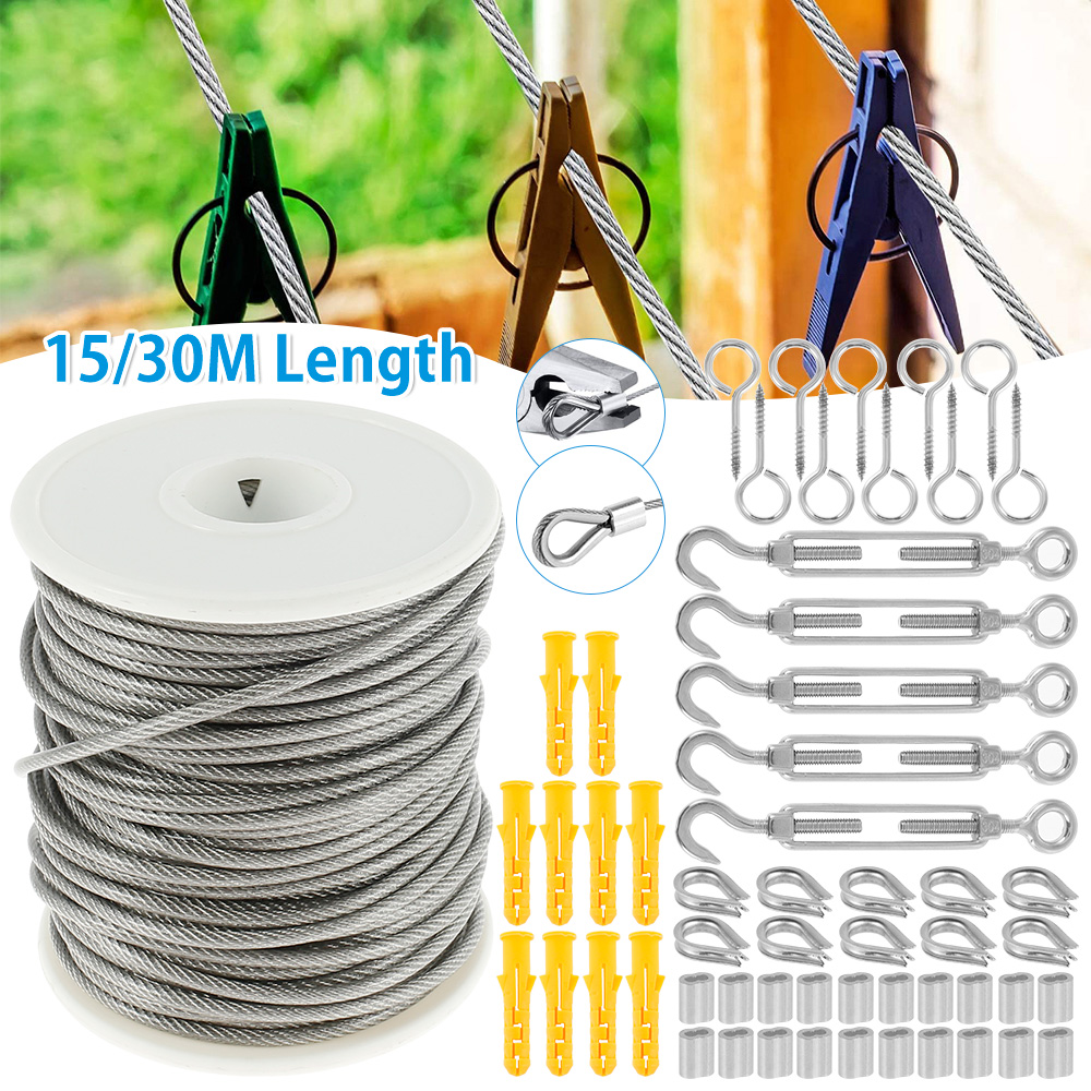 Cable Guardrail Ropes PVC Steel Coated Flexible Wire Clothesline Fence Roll with Stainless Steel Hooks