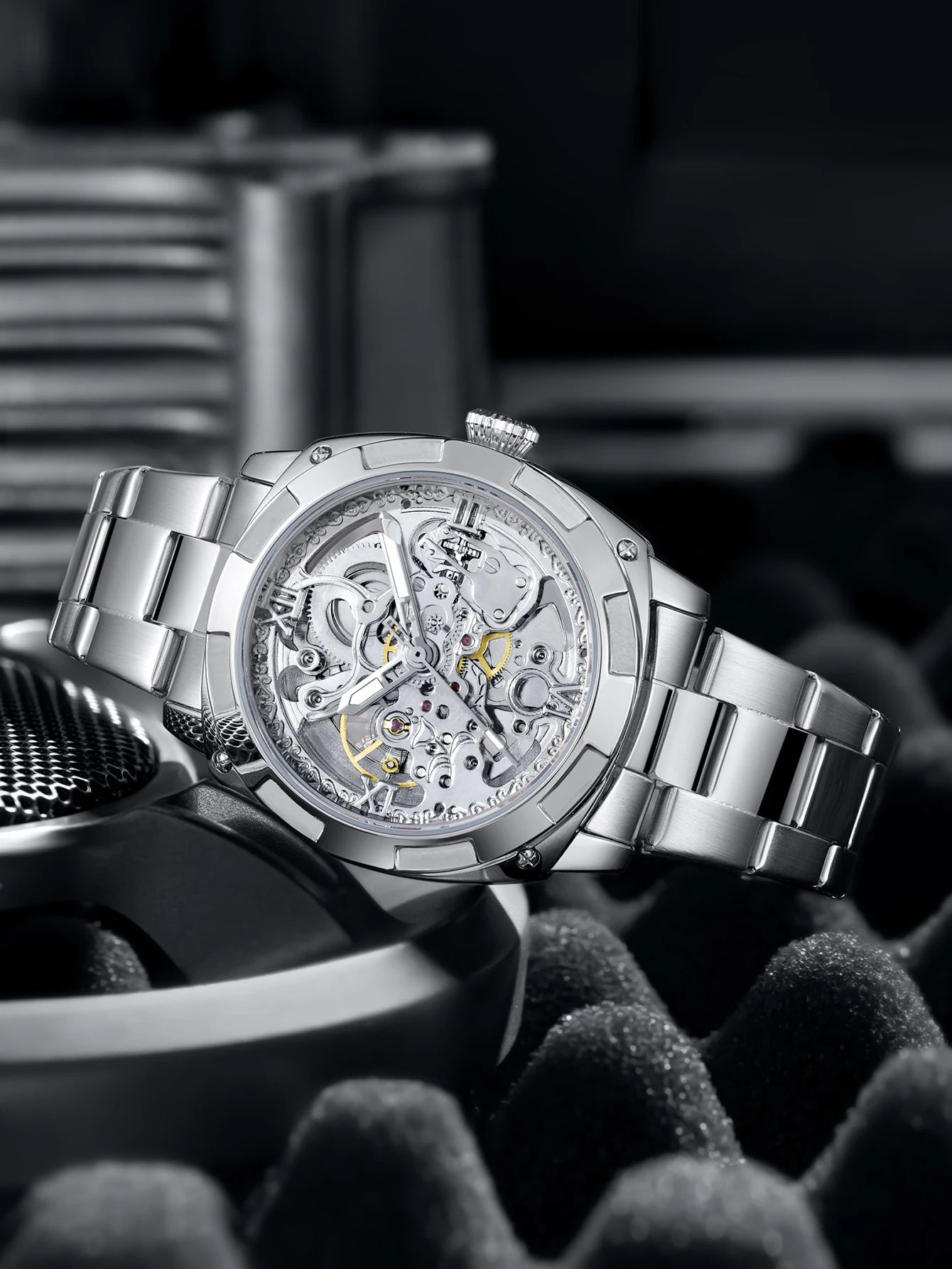 Luxury Skeleton Automatic Men's Tonneau Watch – Waterproof Stainless Steel