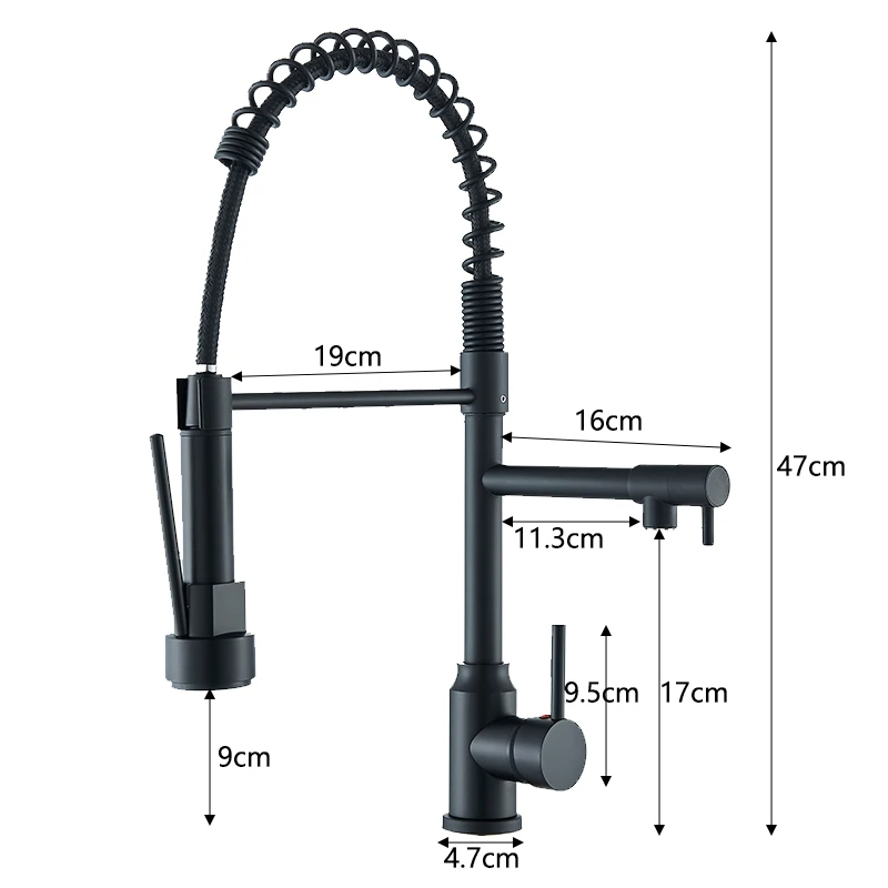 Black Kitchen Sink Faucet Pull Down, Hot and Cold Water Mixer, 2 Mode Tap with Dual Spout, Rotation Flexible Deck
