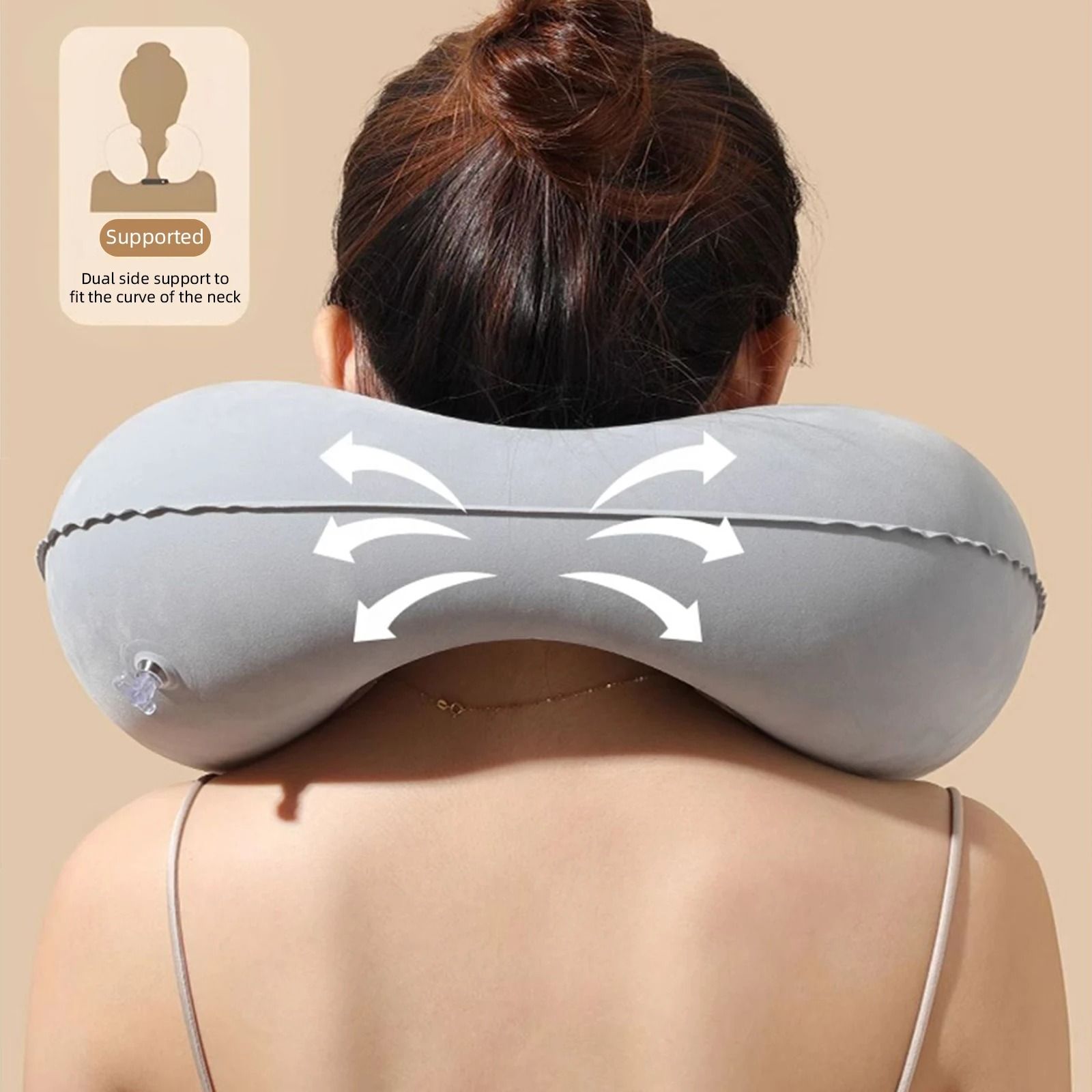 Inflatable U Shaped Travel Neck Pillow Soft Flocking Material