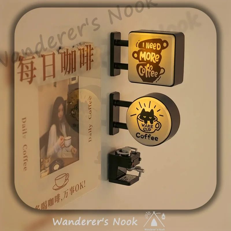 Coffee Corner Magnetic Light Sign | Miniature Glowing Neon Decor for Fridge & Pegboard