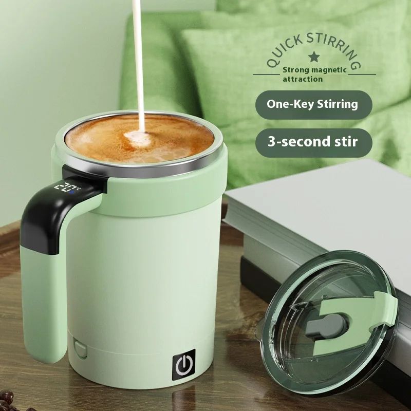 Smart Self-Stirring Temperature Display Mug – USB Rechargeable Magnetic Coffee & Protein Mixer Cup 13 fl oz