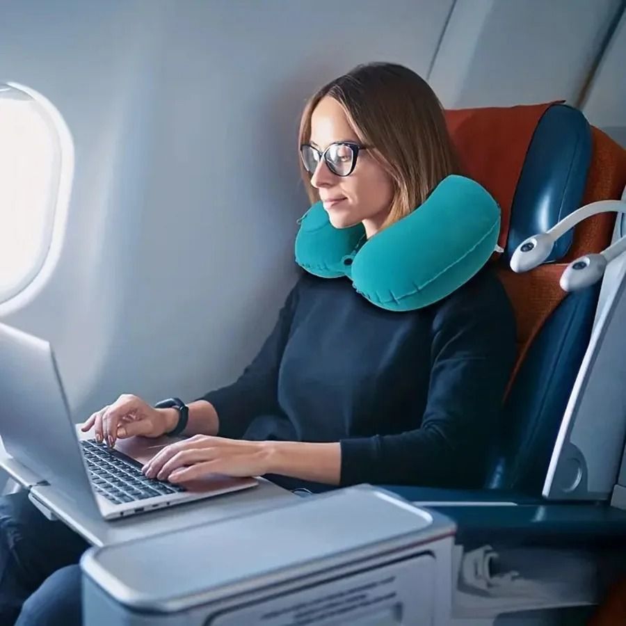 Inflatable Neck Pillow with Built-In Air Pump for Travel and Camping