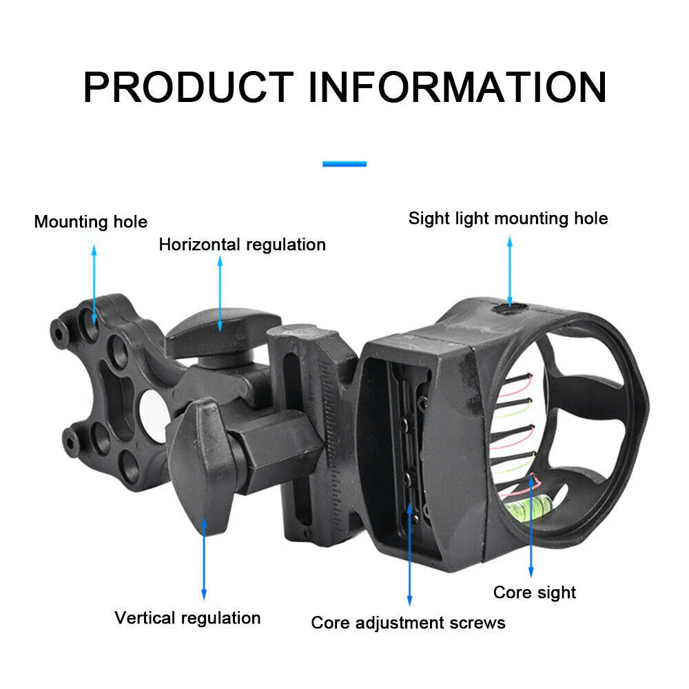 Adjustable Compound Bow Sight 5 Pin Fiber Optic with Bubble Level