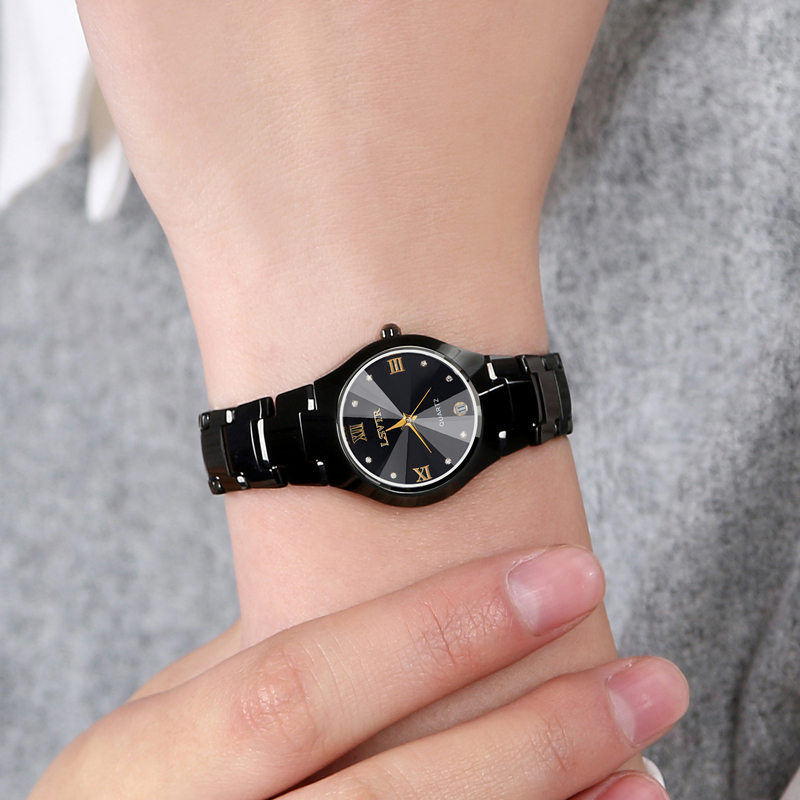 Luxury Stainless Steel Waterproof Quartz Watches, Calendar Date Lovers Couple Watch