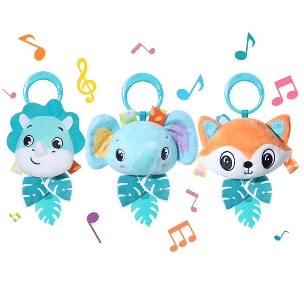 Baby Toy Cartoon Animal Stuffed Hanging Rattle Toys for Crib, Car Seat, and Stroller