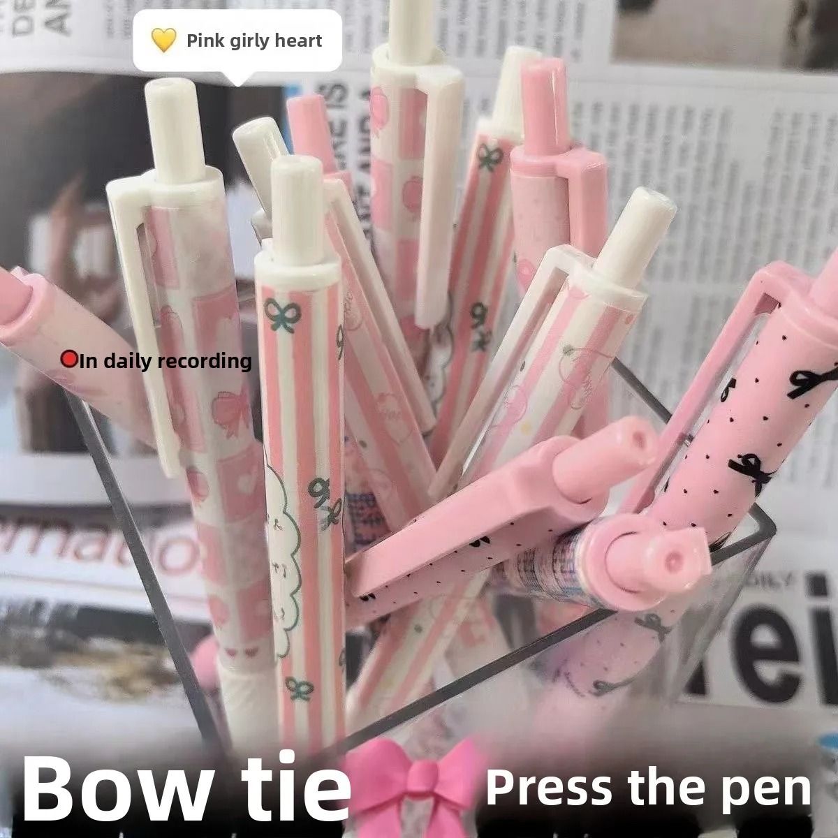 Pink Bowknot Quick-Dry Gel Pens – 6pcs Fine Point 0.5mm Smooth Writing for Office and School Supplies