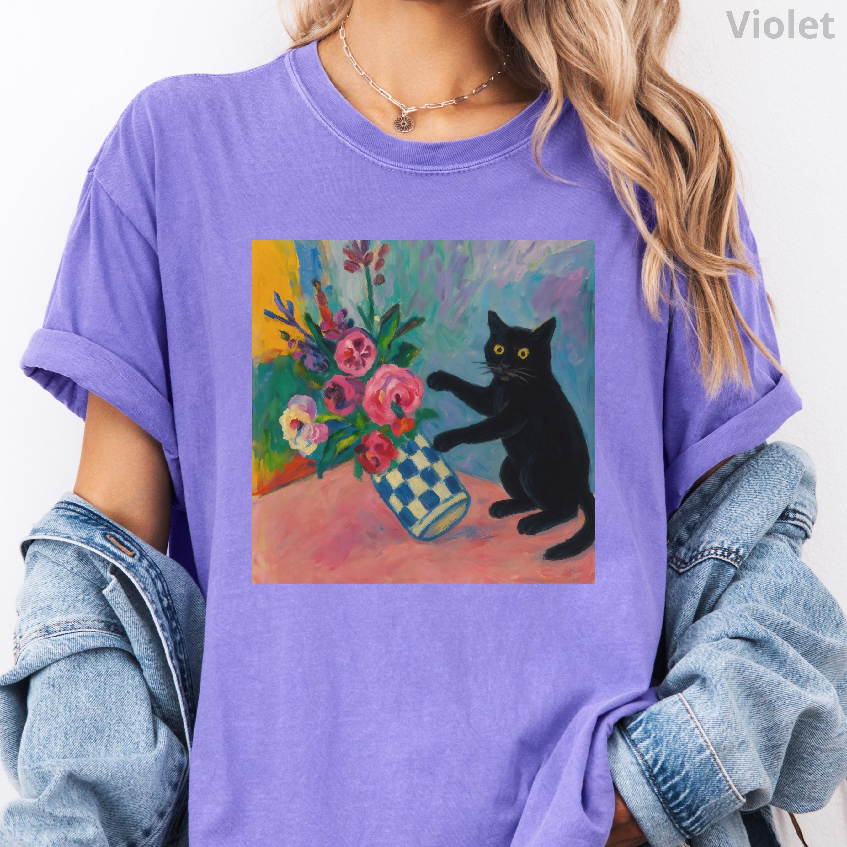 Funny Black Cat Art Shirt Matisse Inspired Kitty Lover Graphic Tee