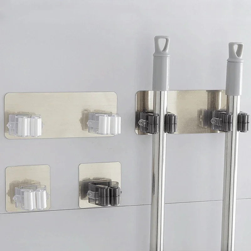No Nail Mop Hook, Multi Functional Traceless Mop Holder, Double Head, Strong Adhesive Household Clip