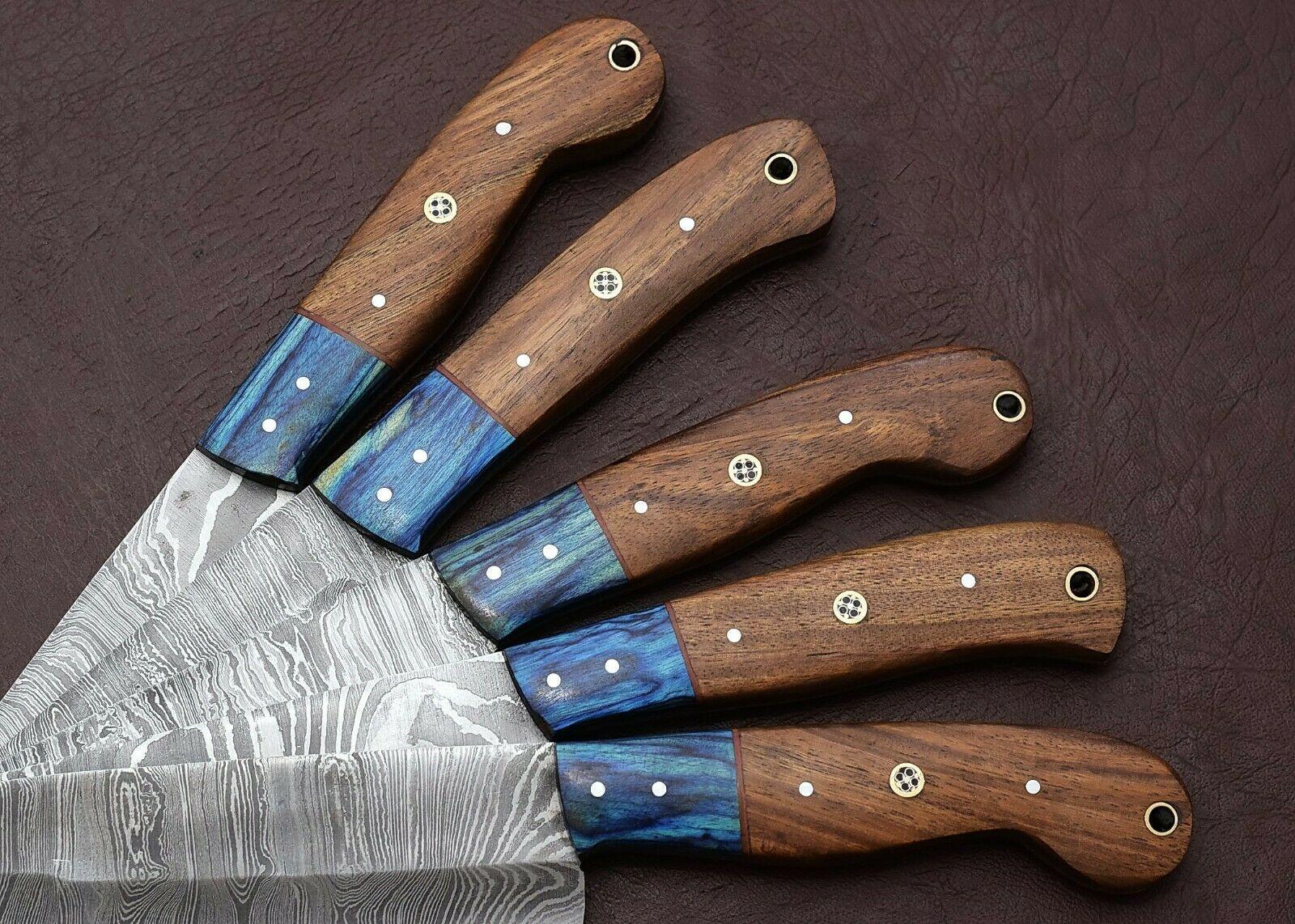 Handmade Damascus Kitchen 5 Chef Knives Set with Rosewood Handle