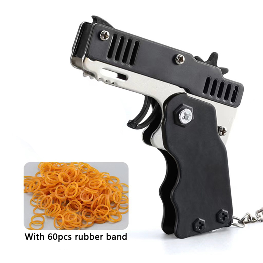 Mini Folding Rubber Band Launcher Toy With Keychain