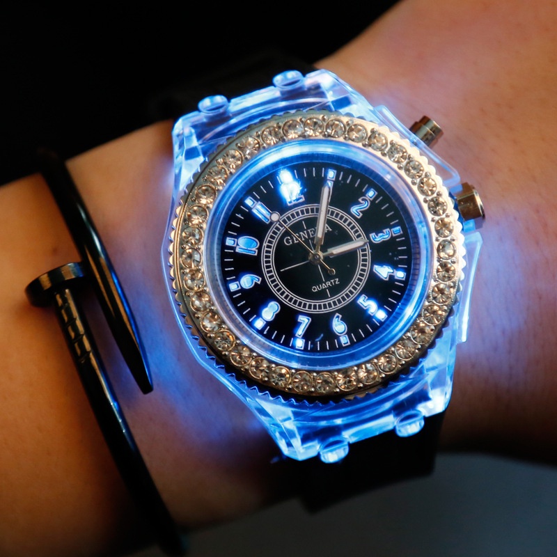 LED Luminous Silicone Watch for Kids & Adults Fashion Rhinestone Clock with Flashing Lights