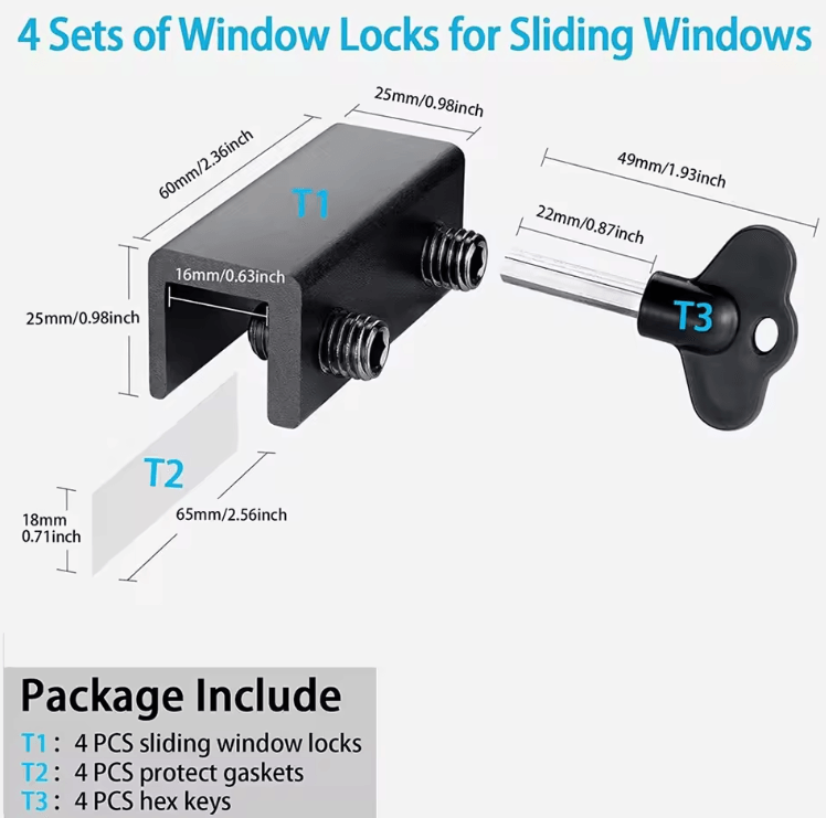 Adjustable Aluminum Window Lock No Drill Sliding Window Stopper Security Lock for Home Safety