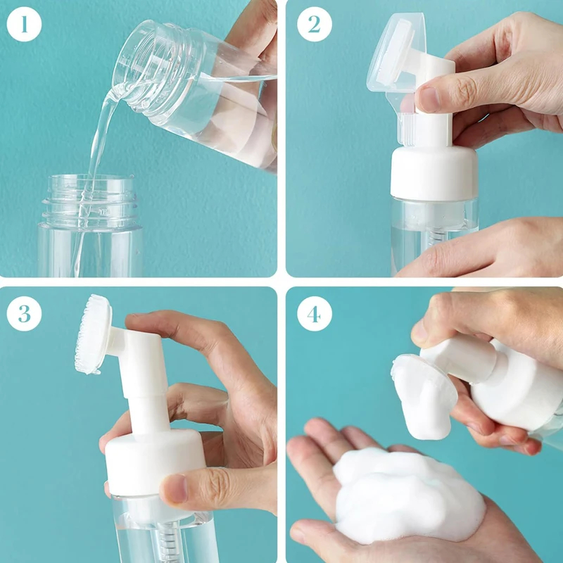 Facial Cleanser Soap Foaming Bottle, Plastic Mousse Pump Dispenser with Silicone Brush Head, Refillable Shampoo Bottle