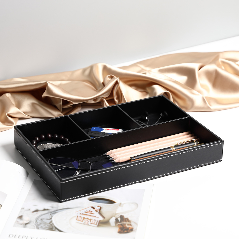 Faux Leather Nightstand Storage Tray Organizer With Compartments Tabletop Tray For Keys Glasses Stationery Durable