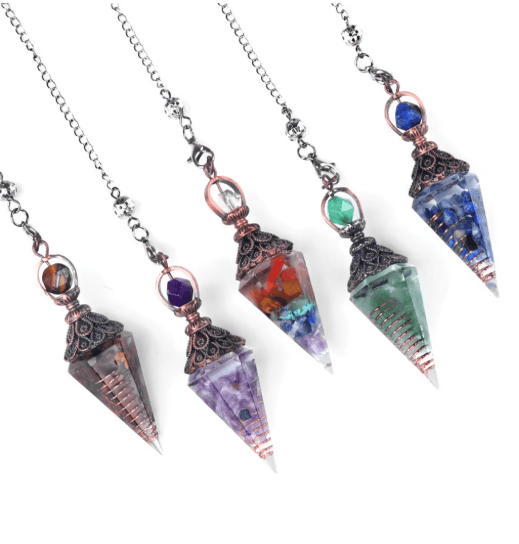HarmonyStone Crystal Pendulum Necklace – Natural Chakra Crystal Pendant Hexagonal Cone