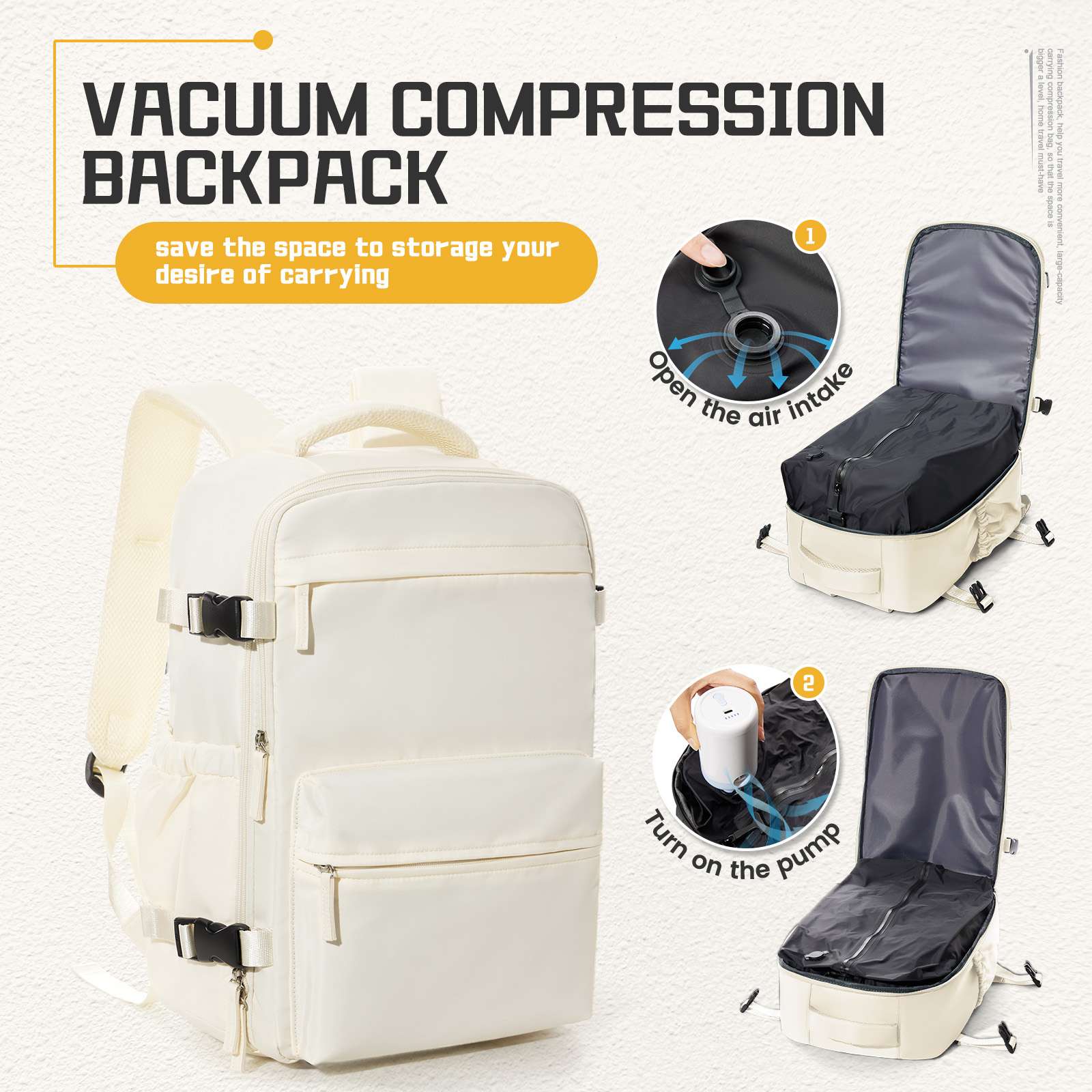 Vacuum Compression Travel Backpack Laptop Carry On Expandable Cabin Bag