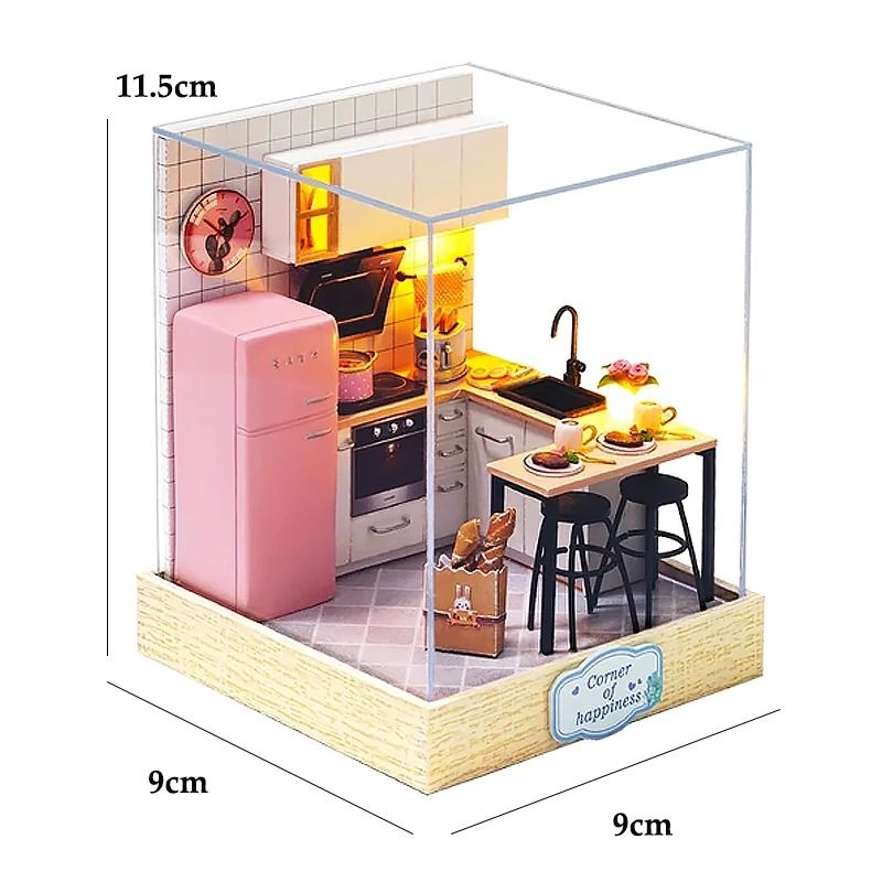 DIY Wooden Mini Seaside Villa Dollhouse Kit with Furniture and LED Lights