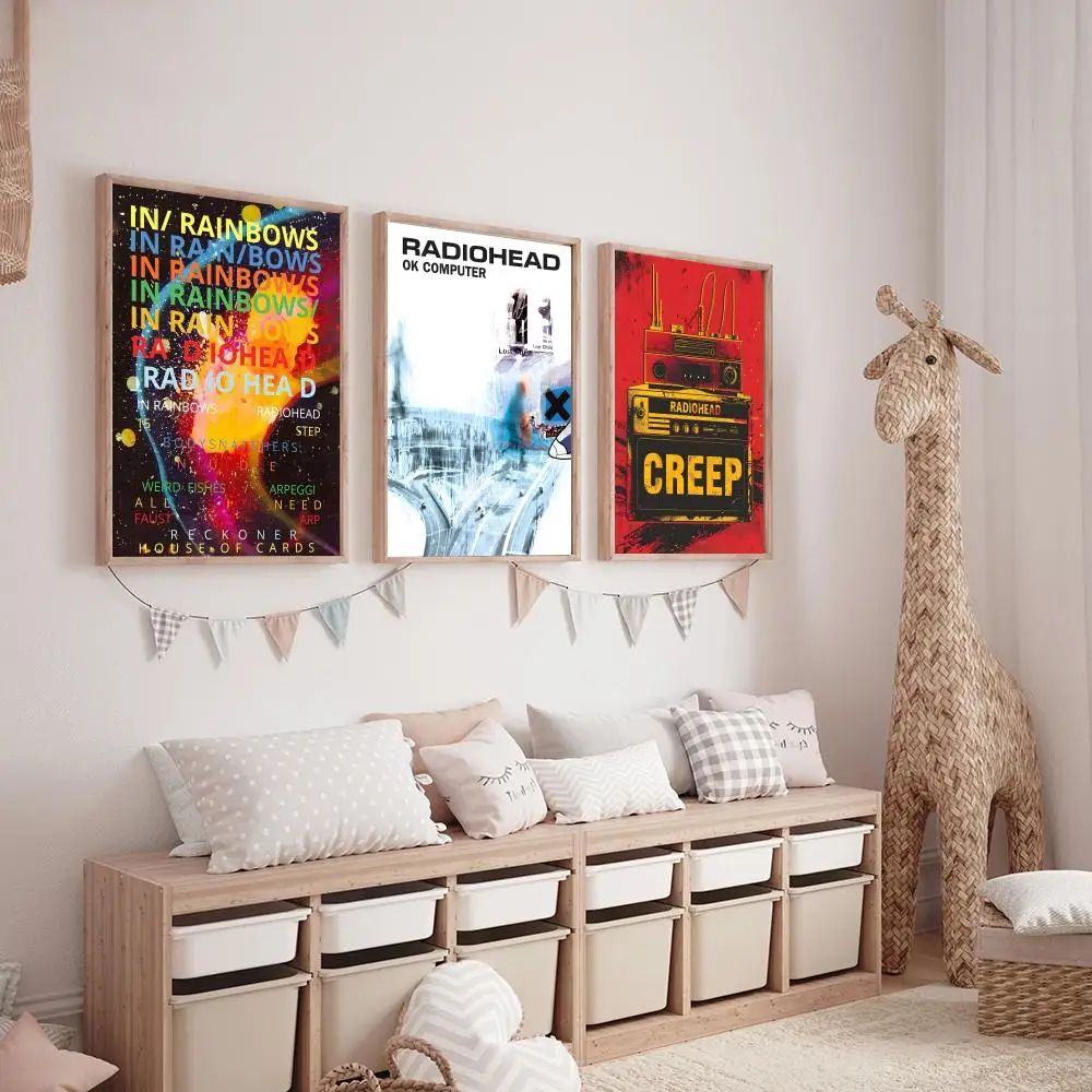 Radiohead Rainbow Canvas Poster – Aesthetic Band Calligraphy Wall Art for Room Decor