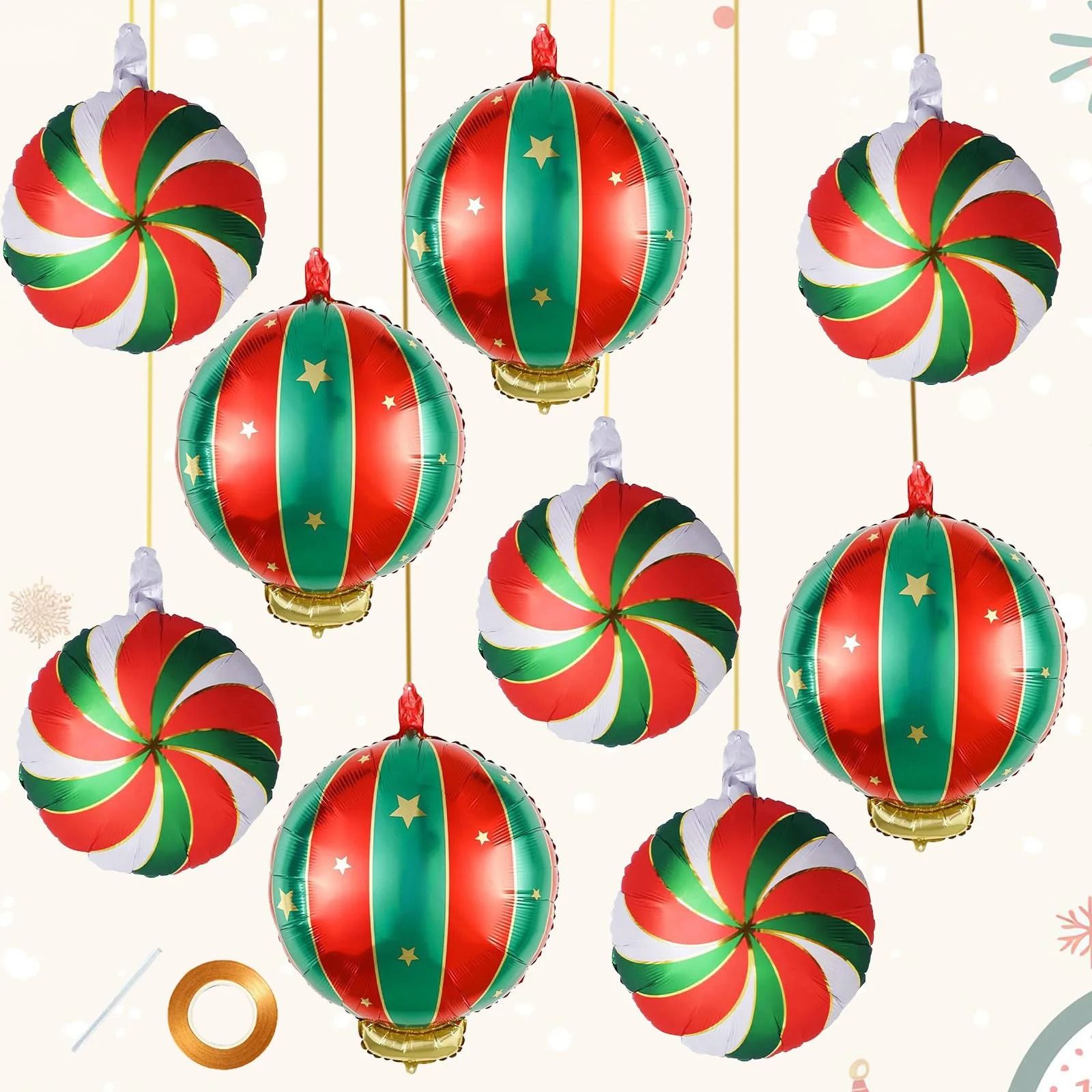 Christmas Round Candy Lollipop Foil Balloon Set (9 pcs)