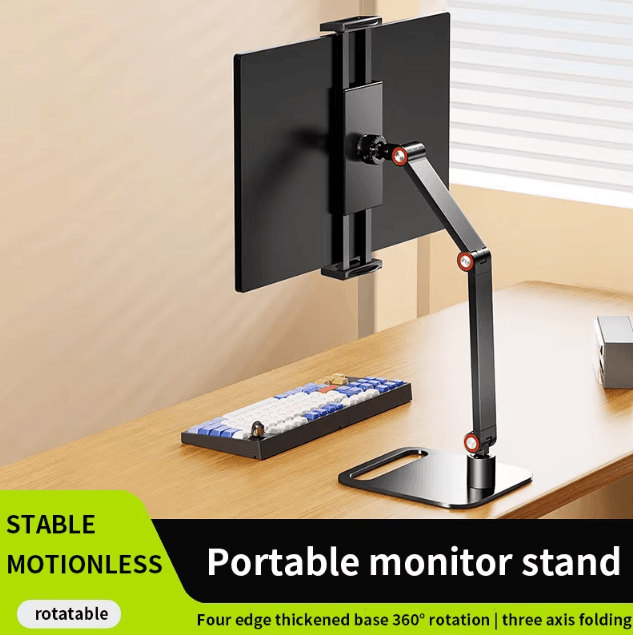 Adjustable Portable Monitor and Tablet Stand with 360 Degree Swivel and Desktop Clamp