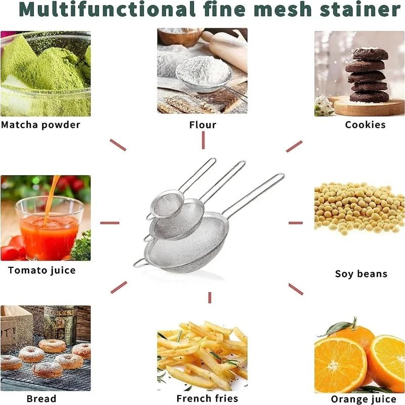 Stainless Steel Sieve Mesh Filter Slotted Spoon Kitchen Essential 3 Pack