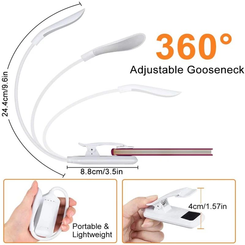Mini USB Rechargeable Clip On Book Light