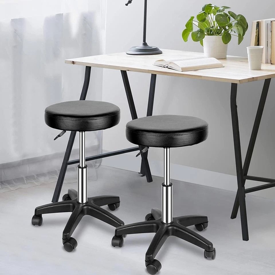 Adjustable Round Rolling Stool, Salon Swivel PU Leather Stool, Height Adjustable with Wheels, Smooth Casters