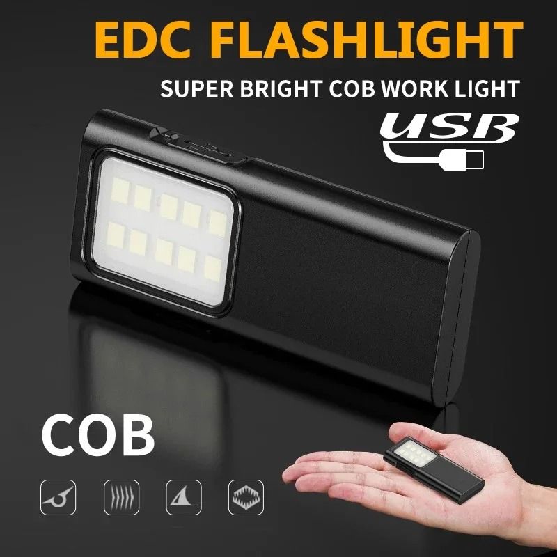 EDC Mini LED Keychain Flashlight with Pen Clip and USB C Charging