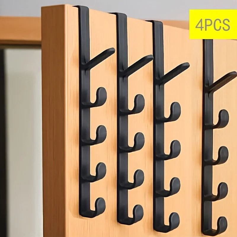 4 Piece 5 Hook Door Hook Back Storage Rack Household Bathroom Organizer and Hanging Storage