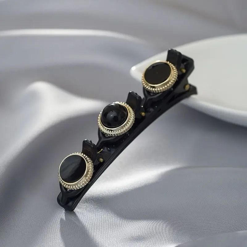 Double Layer Braided Hairclip with Rhinestone and Faux Pearl Accent