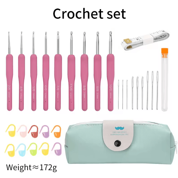 Ergonomic Extra-Long Crochet Hook Set – Complete Beginner Crochet Kit with Case