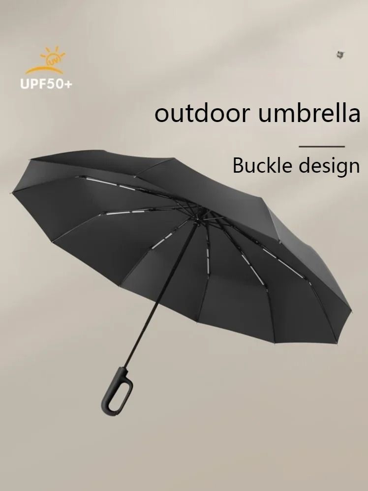 Fully Automatic Extra-Large Windproof Umbrella – Innovative Ring Buckle Handle & Dual-Layer UV Protection
